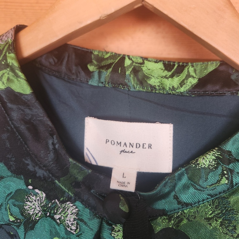 Pomander Place NWT Samantha Green Jacquard Brocade Mini Dress Floral Puff Size L - Picture 3 of 10